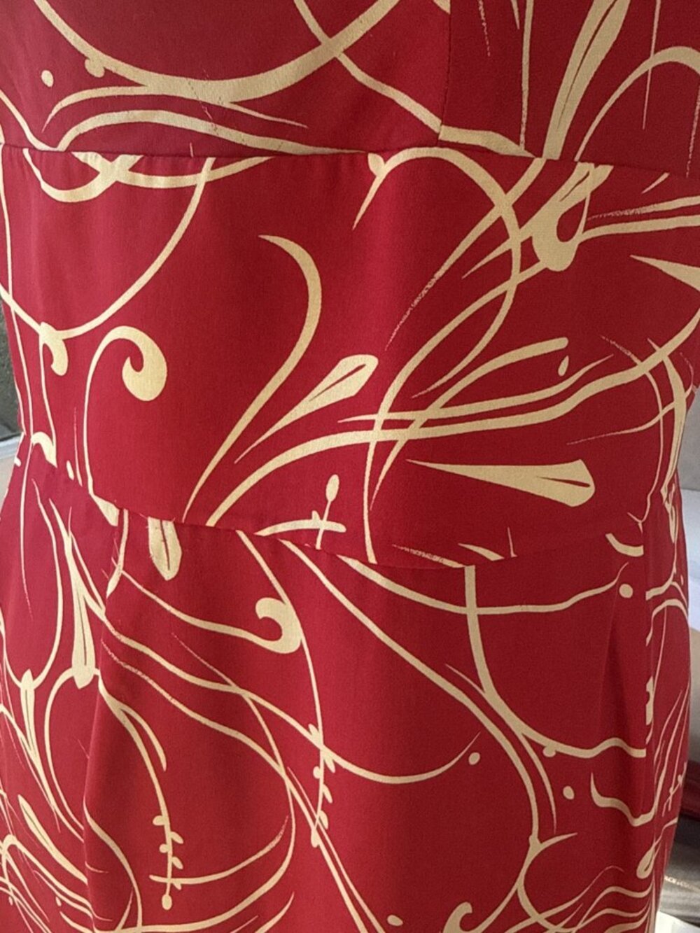 Ann Taylor Dress 8 Red & cream Silk A-Line Sleeveless side Zip Lined - Picture 5 of 11